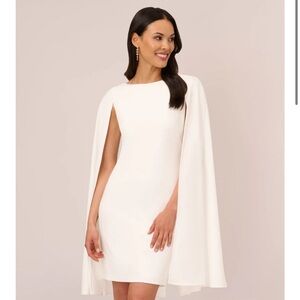 Adrianna Papell Structured Cape Sheath Dress in Ivory